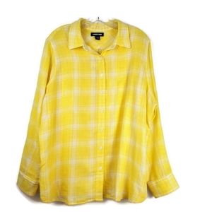 Lands' End Button down Lightweight Plaid Yellow Summer Blouse Size 18W NWT